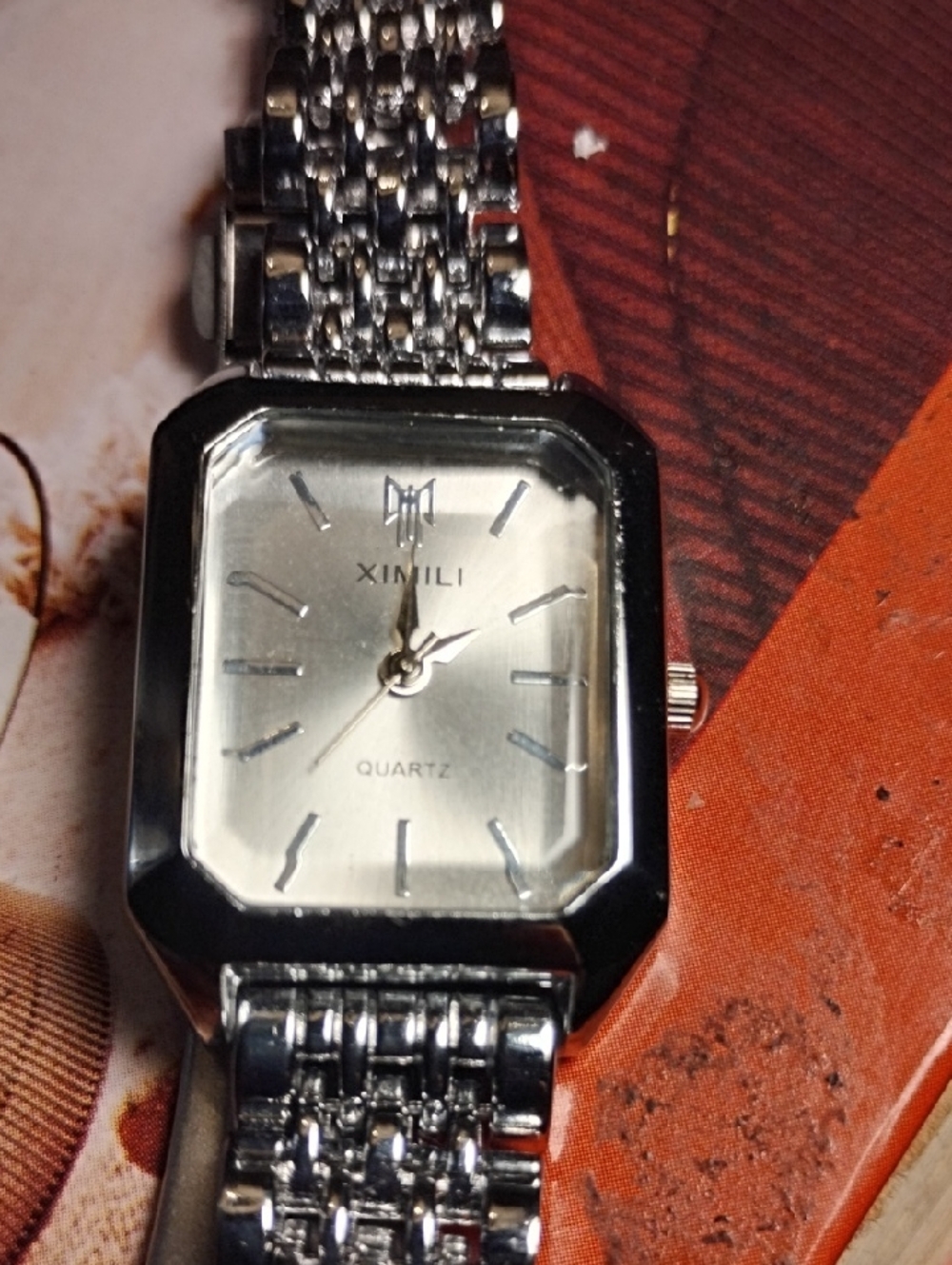 Rectangular Silver Women's Watch with Metal Link Bracelet